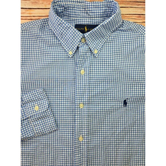 Ralph Lauren Mens Blue Gingham Check Button-Down Shirt Large - Picture 3 of 6